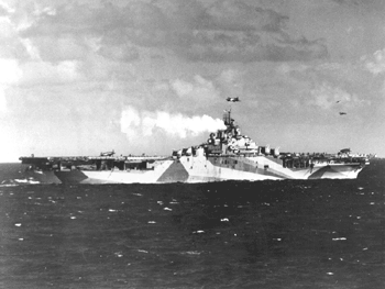 Ticonderoga launches first attack against Japanese